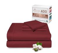Pizuna Coton Peigné Parure de Lit 140x200 cm 2 Personnes Rouge Rio, 100% Coton Longue durée 400 Fils de Satin, 1 Drap Housse, 1 Drap Plat, 2 Taie d'oreiller, 1 Traversin (Draps de Coton 5 Pièces)