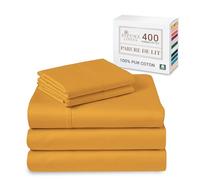 Pizuna Coton Peigné Parure de Lit 180x200 cm 2 Personnes Miel d'or, 100% Coton Longue durée 400 Fils de Satin, 1 Drap Housse, 1 Drap Plat, 2 Taie d'oreiller, 1 Traversin (Draps de Coton 5 Pièces)