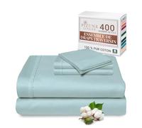 Pizuna Coton Peigné Parure de Lit 180x200 cm Bleu bébé 400 Fils