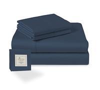 Pizuna Coton Peigné Parure de Lit 180x200 cm Complet Bleu foncé 400 Fils