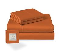 Pizuna Coton Peigné Parure de Lit 180x200 cm Complet Orange Brûlée, 100% Coton Longue Durée 400 Fils Armure Satin Comprend 1 Drap Housse, 1 Drap Plat, 2 Taie d'oreiller (Coton Draps 2 Personnes)