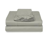Pizuna Coton Peigné Parure de Lit, Double Argent 400 Fils | 2 Personnes, Coton Longue durée, 1 Drap Housse, 1 Drap Plat, 2 Taie d'oreiller, 1 Traversin (Draps de Coton 5 Pièces)