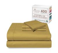 Pizuna Coton Peigné Parure de Lit, Double Or Moutarde 400 Fils | 2 Personnes, Coton Longue durée Comprend 1 Drap Housse, 1 Drap Plat, 2 Taie d'oreiller (Coton Draps 2 Personnes)