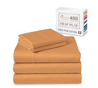 Pizuna Coton Peigné Parure de Lit, King Abricot Orange 400 Fils | 2 Personnes, Coton Longue durée, 1 Drap Housse, 1 Drap Plat, 2 Taie d'oreiller, 1 Traversin (Draps de Coton 5 Pièces)