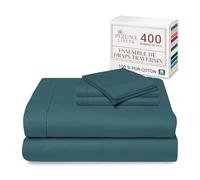 Pizuna Coton Peigné Parure de Lit, King Bleu Paon 400 Fils | 2 Personnes, Coton Longue durée, 1 Drap Housse, 1 Drap Plat, 2 Taie d'oreiller, 1 Traversin (Draps de Coton 5 Pièces)