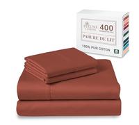 Pizuna Coton Peigné Parure de Lit, King Complet Rouge Brique 400 Fils | Tissu de Satin de Coton Longue Durée Comprend 1 Drap Housse, 1 Drap Plat, 2 Taie d'oreiller (Coton Draps 2 Personnes)