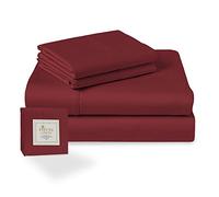 Pizuna Coton Peigné Parure de Lit, King Complet Rouge Rio 400 Fils | Tissu de Satin de Coton Longue Durée Comprend 1 Drap Housse, 1 Drap Plat, 2 Taie d'oreiller (Coton Draps 2 Personnes)