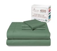 Pizuna Coton Peigné Parure de Lit, King Haie Verte 400 Fils | 2 Personnes, Coton Longue durée, 1 Drap Housse, 1 Drap Plat, 2 Taie d'oreiller, 1 Traversin (Draps de Coton 5 Pièces)