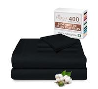 Pizuna Coton Peigné Parure de Lit, King Noire 400 Fils | 2 Personnes, Coton Longue durée, 1 Drap Housse, 1 Drap Plat, 2 Taie d'oreiller, 1 Traversin (Draps de Coton 5 Pièces)