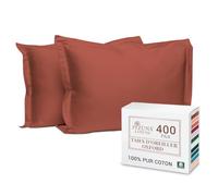 Pizuna Coton Peigné Set de 2 Taies d'oreiller 50x75 cm Rouge Brique, 100% Coton Longue Tige 400 Fils Armure Satin