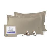 Pizuna Coton Set de 2 Taies d'oreiller 50x75 cm Taupe Tout Simplement, 1000 Fils au Pouce, 100% Coton à Fibres Longues en Armure Satin Taies d'oreiller en Coton 50x75 avec Rabat de 20cm - 2 Pièces