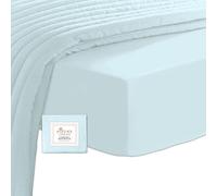 Pizuna Drap Housse Coton Peigné 180x200 cm Bleu Bébé, 100% Coton Longue Tige 400 Fils Armure Satin, Luxe Bonnet 40 cm (2 Personnes)