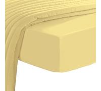 Pizuna Luxueux Drap Housse 200x200 cm Jaune Doux, 100% Coton Longue Tige 600 Fils Armure Satin, Drap Housse de Luxe Bonnet 40 cm (Jaune Doux Drap-Housse Coton 2 Personne)