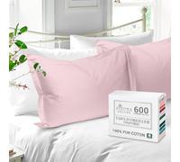 Pizuna Luxueux Set de 2 Taies d'oreiller 50x75 cm Light Pink, 100% Coton Longue Tige 600 Fils Armure Satin taies d'oreiller Douces 50x75 en Coton (Light Pink taies d'oreiller 2 Pièces)