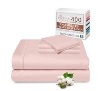 Pizuna Rose Clair 100% Coton Parure de Lit 140x200 2 Personne avec Traversin, Satin de Coton Mercerisé 400 Fils 1 Drap Housse, 1 Drap Plat, 2 Taie Oreiller, 1 Traversin (Drap de Lit 2 Personnes)