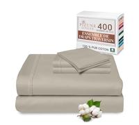 Pizuna Taupe Simple 100% Coton Parure de Lit 2 180x200 Personne avec Traversin, Satin de Coton Mercerisé 400 Fils 1 Drap Housse, 1 Drap Plat, 2 Taie Oreiller, 1 Traversin (Drap de Lit 2 Personnes)