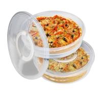 Pizza Container pour restes de pizza, 2pcs Conteneur de rangement 12 '' Carrier à tarte réutilisable avec le couvercle ＆ Gérer le rangement des aliments ronds clairs