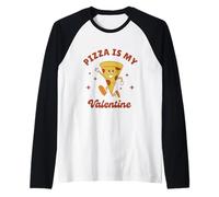 Pizza est ma Copine ou Petit ami drôle rétro Saint Valentin Manche Raglan