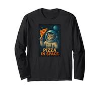 Pizza in Space Cat Astronaute Funny Cosmic Dinner Graphic Tee Manche Longue