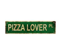 PIZZA LOVER PL Plaque en métal vintage, panneau de rue, décoration d'intérieur, décoration murale, salle de bain, bar, café, garage, 40,6 x 10,2 cm
