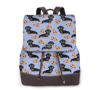 Pizza Nourriture Teckel Chien Mignon,Sac à dos imperméable pour femme, sac à dos de voyage léger en cuir PU tendance