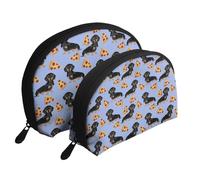 Pizza Nourriture Teckel Chien Mignon, Trousse de Maquillage Coquille Femme Petit Porte-Monnaie Trousse de Toilette Trousse à cosmétiques 2 pièces