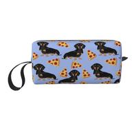 Pizza Nourriture Teckel Chien Mignon, Trousse de Maquillage Trousse à cosmétiques Trousse de Toilette de Voyage Portable Pochette de Maquillage