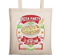 Pizza Party Lets Eat Together Let The Party Begin Sac fourre-tout en coton naturel écologique Beige