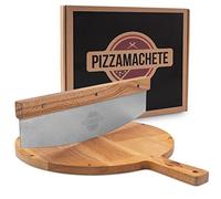 PIZZAMACHETE Roulette à pizza + planche à pizza, set à pizza composé d'un couteau de pesée et d'une planche à pizza - Accessoires avec cutter en acier inoxydable - Planche à pizza avec manche en bois