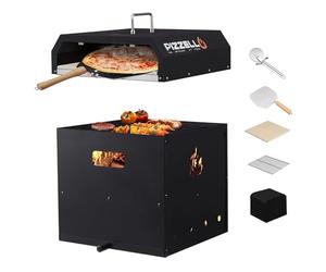 Pizzello - Four à pizza d'extérieur à bois 2 couches amovible avec pierre à pizza, pelle à pizza, roulette à pizza, grille de barbecue Gusto, 40,6 cm