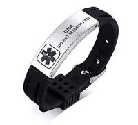PJ JEWELLERY Bracelet de sport en silicone avec gravure personnalisée - Bracelet d'identification médicale d'urgence pour hommes femmes enfants, Silicone Acier inoxydable