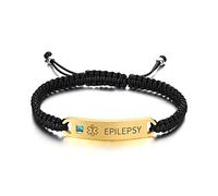 PJ JEWELLERY Bracelet d'identification médicale réglable fait à la main avec gravure gratuite - Bracelet en macramé pour homme et femme, Rechteckig, Métal Corde