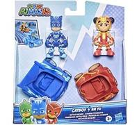 PJ Masks - Course Poursuite - F2843 - Pack 2pcs Figurines articulées 8cm + véhicules - Catboy + An Yu G