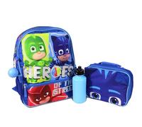 PJ MASKS Girls & Boys Pre-School 4 Piece Backpack Set; Catboy, Gekko,& Owlette Kids 16" l School Bag w/Front Zip Pocket, Blue