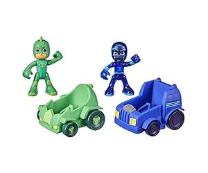 PJ Masks Hasbro Super Pyjamas, Geco vs Ninja de la Nuit, Machines de Course Jouet d'âge préscolaire Ensemble avec 2 Véhicules et 2 Personnages, pour Les Enfants à partir de 3 Ans