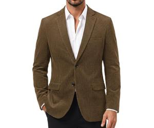 PJ PAUL JONES Blazer en velours côtelé pour homme, coupe ajustée à deux boutons, veste de sport décontractée, café, XX-Large