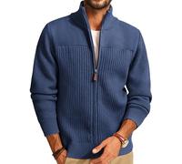 PJ PAUL JONES Cardigan d'hiver côtelé à col montant pour homme avec fermeture éclair intégrale, noir foncé, S