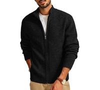 PJ PAUL JONES Cardigan en tricot côtelé pour homme - Manches longues - Veste d'hiver en maille fine - Pull avec col montant et fermeture éclair, Noir , XL