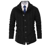 PJ PAUL JONES Cardigan pour homme avec fermeture à boutons Motif torsadé Cardigan avec col montant côtelé pour l'automne et l'hiver, Noir , XL