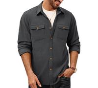 PJ PAUL JONES Chemise boutonnée en velours côtelé à manches longues avec poches à rabat pour homme, gris foncé, S