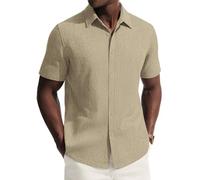PJ PAUL JONES Chemise d'été décontractée à manches courtes boutonnée en lin pour homme, abricot, S