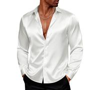 PJ Paul Jones - Chemise en Satin Brillant à Manches Longues avec nœud Papillon pour Homme, Blanc, Taille S