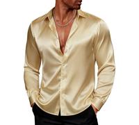 PJ Paul Jones - Chemise en Satin Brillant à Manches Longues avec nœud Papillon pour Homme, doré, Taille L