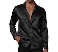 PJ PAUL JONES - Chemise en Satin Brillant à Manches Longues avec nœud Papillon pour Homme, Noir, Taille L
