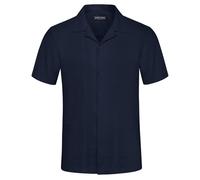 PJ PAUL JONES Chemise Homme Pull Décontracté À Manches Courtes en Coton Et Lin avec Col Cubain Bleu Foncé S