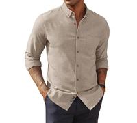 Pj Paul Jones Chemise pour homme à manches longues en lin et coton avec col boutonné décontracté, Beige abricot, L