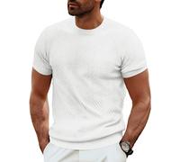 PJ PAUL JONES Chemises en maille à manches courtes pour homme, décontractées, col rond uni, texture tricotée, blanc, Taille L