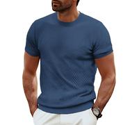 PJ PAUL JONES Chemises en maille à manches courtes pour homme, T-shirt décontracté à col rond uni à texture tricotée, noir foncé, Taille S