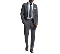 PJ PAUL JONES Costume 2 pièces pour homme - Coupe ajustée - Moderne - Avec 2 boutons - Pantalon veste pour le travail et les mariages, gris foncé, M