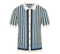 PJ PAUL JONES Polo rétro en Maille pour Homme, Chemise rayée Vintage, Blanc/Bleu, Taille L